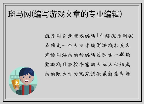 斑马网(编写游戏文章的专业编辑)